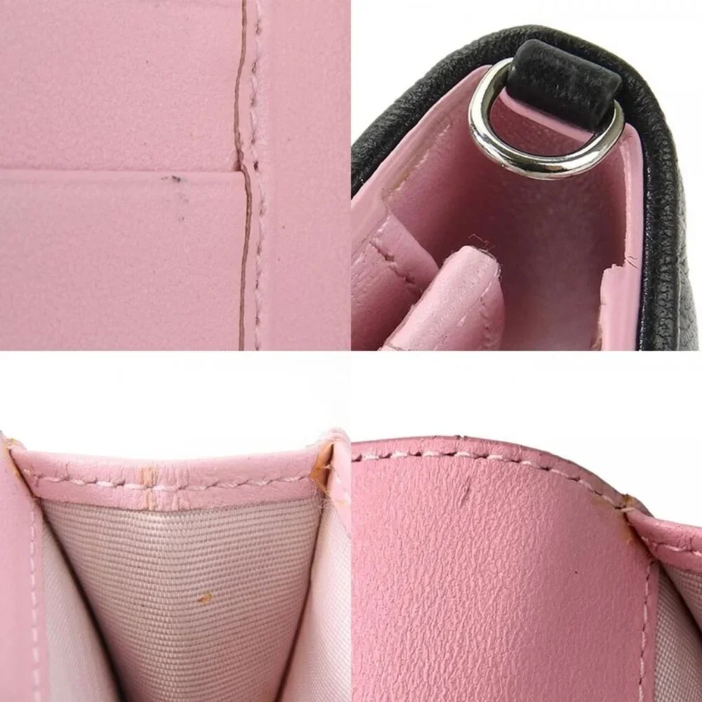 Christian Dior Card Case Cannage Leather Black Pink Business Card Holder Small
